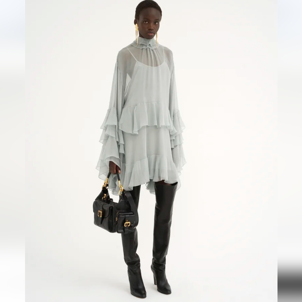 Chloe Mini ruffled dress in silk mousseline